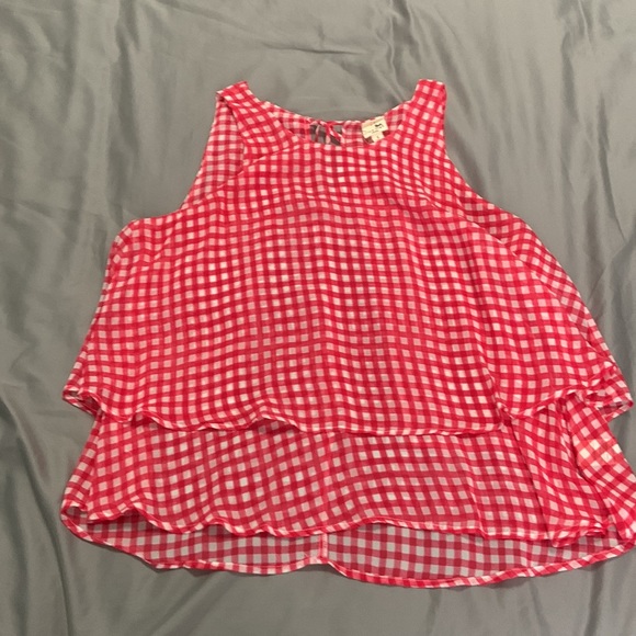 Gingham Red & White Picnic Flutter Blouse - Picture 3 of 6